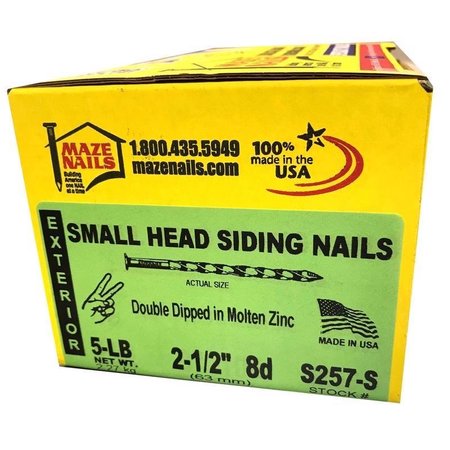 MAZE NAILS Common Nail, 2-1/2 in L, 8D, Carbon Steel, Hot Dipped Galvanized Finish, 0.106 ga S257S530